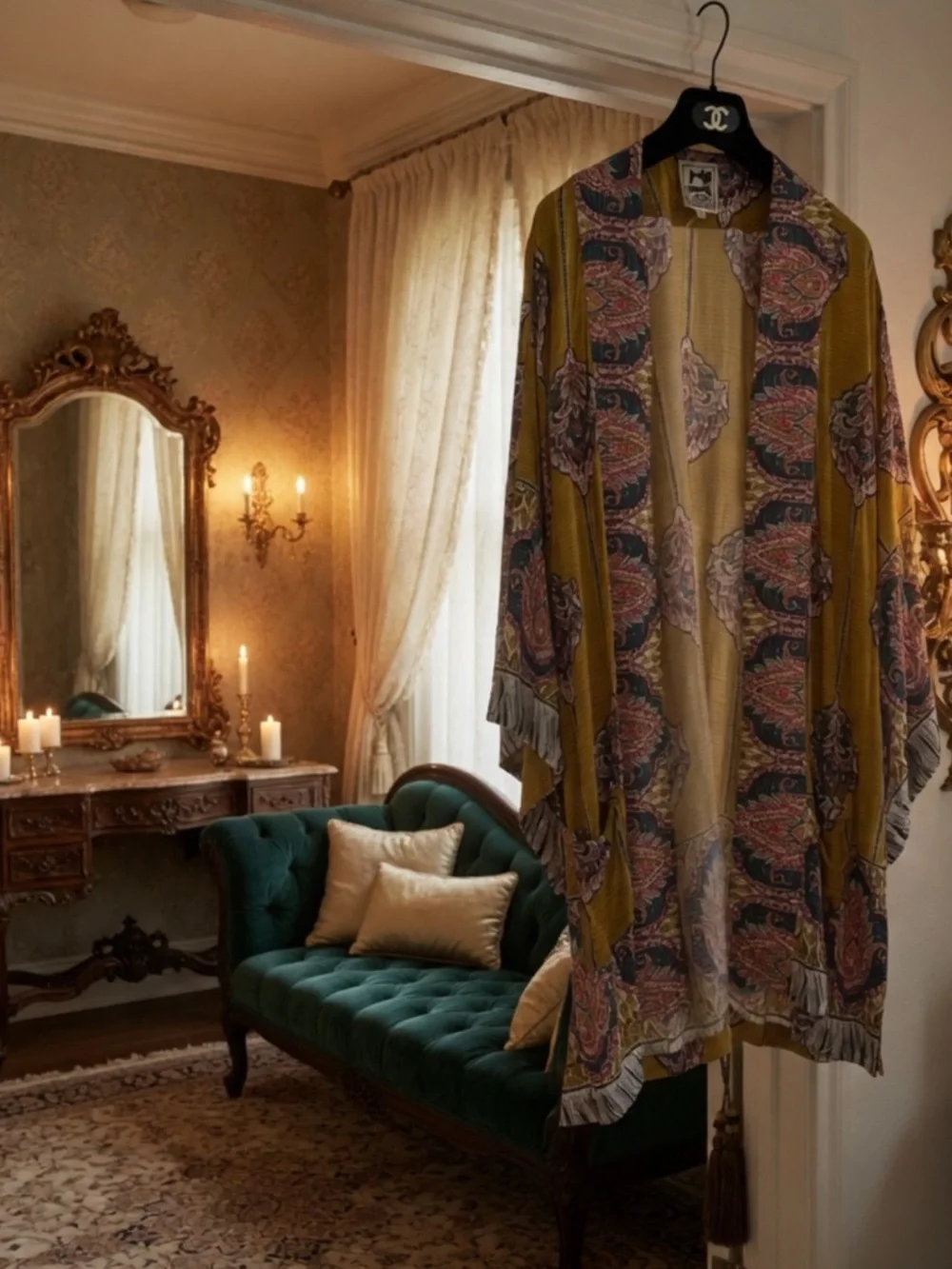 Jaase Mustard Yellow Olive Paisley Kimono Robe Cover-Up Duster M - Picture 10 of 10
